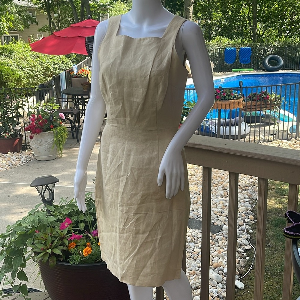 Linen dress size 6 color, beige fully lined by INC international concepts